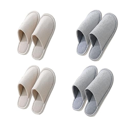 Teceyfeet Hausschuhe Slippers für Damen Herren,4 Paar Hausschuhe Waschbar Gästehausschuhe Rutschfeste Hausschuhe Winter Warm Slippers Pantoffeln Leinen von Teceyfeet