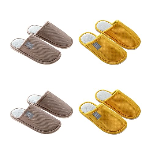 Teceyfeet Hausschuhe für Damen und Herren - 4 Paare Badelatschen, Gästehausschuhe, Pantoffeln, Warme Waschbare Slippers, Frottee-Slipper, Duschschlappen von Teceyfeet