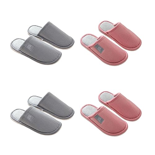 Teceyfeet Hausschuhe für Damen und Herren - 4 Paare Badelatschen, Gästehausschuhe, Pantoffeln, Warme Waschbare Slippers, Frottee-Slipper, Duschschlappen von Teceyfeet