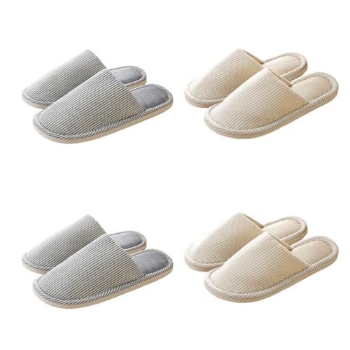 Teceyfeet Hausschuhe Slippers für Damen Herren,4 Paare Hausschuhe Winter Unisex Gästehausschuhe Pantoffeln Warme Hausschuhe Waschbare Slippers Frottee-Slipper Hotelslipper Badepantoletten von Teceyfeet