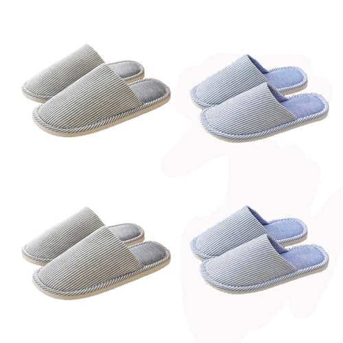 Teceyfeet Hausschuhe Slippers für Damen Herren,4 Paare Hausschuhe Winter Unisex Gästehausschuhe Pantoffeln Warme Hausschuhe Waschbare Slippers Frottee-Slipper Hotelslipper Badepantoletten von Teceyfeet