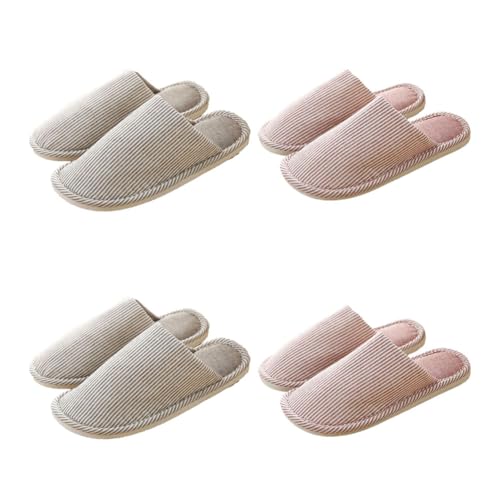 Teceyfeet Hausschuhe Slippers für Damen Herren,4 Paare Hausschuhe Winter Unisex Gästehausschuhe Pantoffeln Warme Hausschuhe Waschbare Slippers Frottee-Slipper Hotelslipper Badepantoletten von Teceyfeet