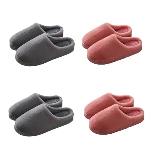 Teceyfeet Hausschuhe Slippers für Damen Herren,4 Paare Hausschuhe für Gäste Gästehausschuhe Pantoffeln Warme Hausschuhe Waschbare Slippers Frottee-Slipper Winter Plüsch Filzpantoffeln von Teceyfeet