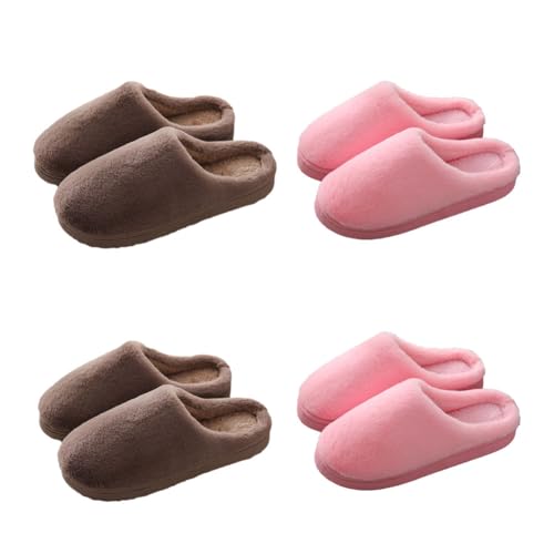 Teceyfeet Hausschuhe Slippers für Damen Herren,4 Paare Hausschuhe für Gäste Gästehausschuhe Pantoffeln Warme Hausschuhe Waschbare Slippers Frottee-Slipper Winter Plüsch Filzpantoffeln von Teceyfeet