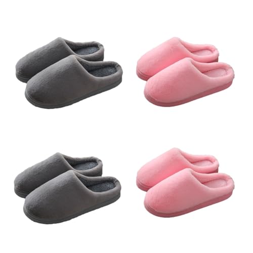 Teceyfeet Hausschuhe Slippers für Damen Herren,4 Paare Hausschuhe für Gäste Gästehausschuhe Pantoffeln Warme Hausschuhe Waschbare Slippers Frottee-Slipper Winter Plüsch Filzpantoffeln von Teceyfeet