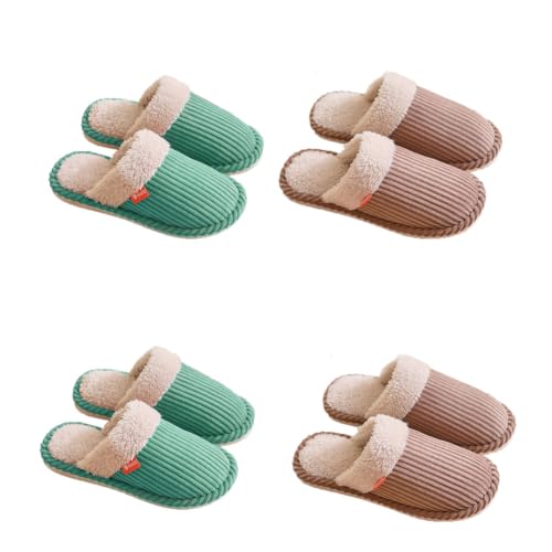 Teceyfeet Hausschuhe Slippers für Damen Herren, 4 Paare Winter Warme Flauschige Plüsch Hausschuhe Waschbare Bequeme Gästehausschuhe Pantoffeln Slippers Frottee-Slipper Indoor Outdoor von Teceyfeet
