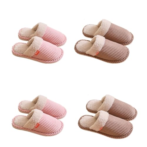 Teceyfeet Hausschuhe Slippers für Damen Herren,4 Paare Winter Warme Flauschige Plüsch Hausschuhe Waschbare Bequeme Gästehausschuhe Pantoffeln Hausschuhe Slippers Frottee-Slipper Indoor Outdoor von Teceyfeet