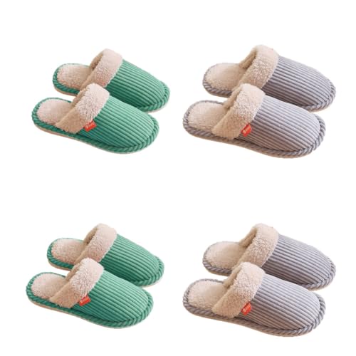 Teceyfeet Hausschuhe Slippers für Damen Herren, 4 Paare Winter Warme Flauschige Plüsch Hausschuhe Waschbare Bequeme Gästehausschuhe Pantoffeln Slippers Frottee-Slipper Indoor Outdoor von Teceyfeet