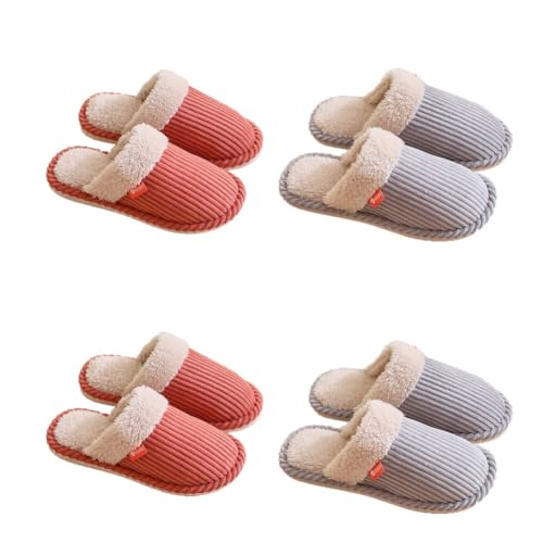 Teceyfeet Hausschuhe Slippers für Damen Herren, 4 Paare Winter Warme Flauschige Plüsch Hausschuhe Waschbare Bequeme Gästehausschuhe Pantoffeln Slippers Frottee-Slipper Indoor Outdoor von Teceyfeet