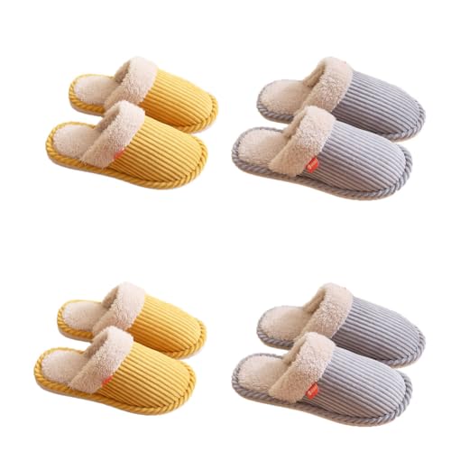 Teceyfeet Hausschuhe Slippers für Damen Herren,4 Paare Winter Warme Flauschige Plüsch Hausschuhe Waschbare Bequeme Gästehausschuhe Pantoffeln Hausschuhe Slippers Frottee-Slipper Indoor Outdoor von Teceyfeet