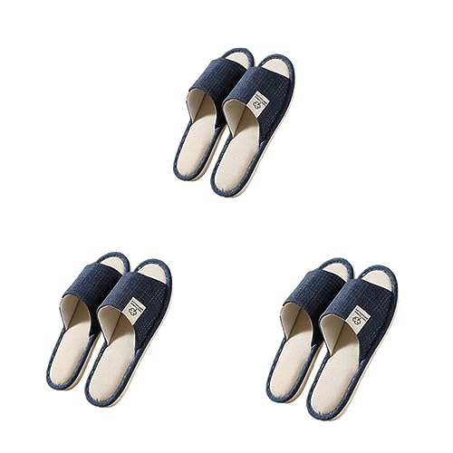 Teceyfeet Hotelslipper Set, 3 Paare Waschbar Gästehausschuhe Badepantoletten Rutschfeste Hausschuhe Baumwolle & Leinen Pantoffeln Bequeme Slip-on Slippers Pantoffeln für Frauen Männer, 3 Size von Teceyfeet