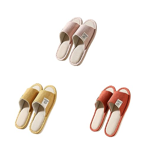 Teceyfeet Hotelslipper Set, 3 Paare Waschbar Gästehausschuhe Badepantoletten Rutschfeste Hausschuhe Baumwolle & Leinen Pantoffeln Bequeme Slip-on Slippers Pantoffeln für Frauen Männer, 3 Size von Teceyfeet