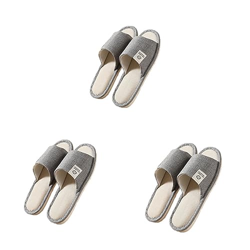 Teceyfeet Hotelslipper Set, 3 Paare Waschbar Gästehausschuhe Badepantoletten Rutschfeste Hausschuhe Baumwolle & Leinen Pantoffeln Bequeme Slip-on Slippers Pantoffeln für Frauen Männer, 3 Size von Teceyfeet