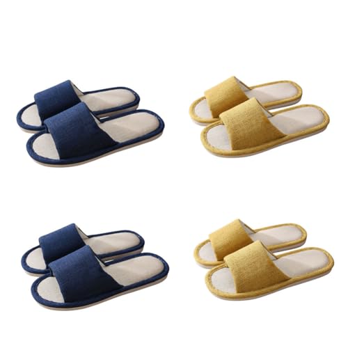 Teceyfeet Hotelslipper Set, 4 Paare Leinen Gästehausschuhe Waschbar Badepantoletten Anti-Rutsch Hausschuhe Baumwolle Bequeme Slip-on Slippers Pantoffeln für Frauen Männer von Teceyfeet