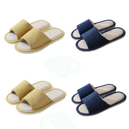 Teceyfeet Hotelslipper Set, 4 Paare Leinen Gästehausschuhe Waschbar Badepantoletten Anti-Rutsch Hausschuhe Baumwolle Bequeme Slip-on Slippers Pantoffeln für Frauen Männer von Teceyfeet