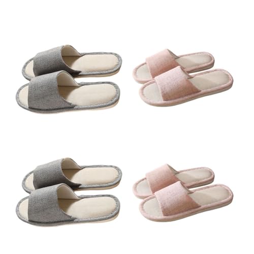 Teceyfeet Hotelslipper Set, 4 Paare Leinen Gästehausschuhe Waschbar Badepantoletten Anti-Rutsch Hausschuhe Baumwolle Bequeme Slip-on Slippers Pantoffeln für Frauen Männer von Teceyfeet