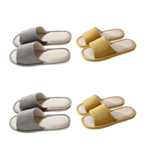 Teceyfeet Hotelslipper Set, 4 Paare Leinen Gästehausschuhe Waschbar Badepantoletten Anti-Rutsch Hausschuhe Baumwolle Bequeme Slip-on Slippers Pantoffeln für Frauen Männer von Teceyfeet