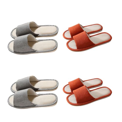 Teceyfeet Hotelslipper Set, 4 Paare Leinen Gästehausschuhe Waschbar Badepantoletten Anti-Rutsch Hausschuhe Baumwolle Bequeme Slip-on Slippers Pantoffeln für Frauen Männer von Teceyfeet