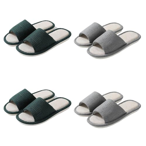 Teceyfeet Hotelslipper Set, 4 Paare Leinen Gästehausschuhe Waschbar Badepantoletten Anti-Rutsch Hausschuhe Baumwolle Bequeme Slip-on Slippers Pantoffeln für Frauen Männer von Teceyfeet