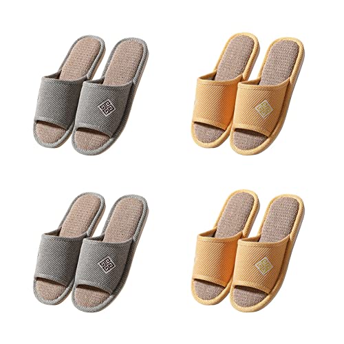 Teceyfeet Gästehausschuhe set,4 Paar Hotelslipper Set Hausschuhe für Damen Herren Leinen Slippers Waschbar Badelatschen Gästehausschuhe Offener Zeh Pantoffeln Hausschuhe Gäste Slippers von Teceyfeet