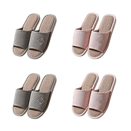 Teceyfeet Gästehausschuhe set,4 Paar Hotelslipper Set Hausschuhe für Damen Herren Leinen Slippers Waschbar Badelatschen Gästehausschuhe Offener Zeh Pantoffeln Hausschuhe Gäste Slippers von Teceyfeet