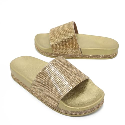 Teceyfeet Pantoletten Damen Plateau Sandalen Sommer Hausschuhe Rutschfeste Strand Strass Sandaletten Frauen Sommerschuhe Freizeit Strandschuhe von Teceyfeet