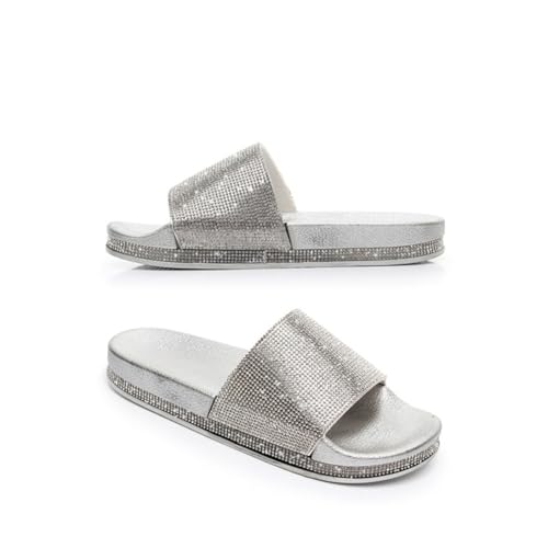 Teceyfeet Pantoletten Damen Plateau Sandalen Sommer Hausschuhe Rutschfeste Strand Strass Sandaletten Frauen Sommerschuhe Freizeit Strandschuhe von Teceyfeet