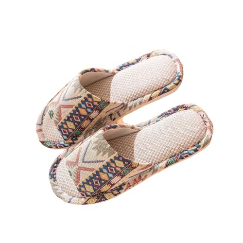 Teceyfeet Sommer Hausschuhe Slippers für Damen Herren, Hausschuhe Badelatschen Waschbare Pantoffeln Gästehausschuhe Rutschfeste offener Zeh Pantoffeln aus Baumwolle Leinen von Teceyfeet