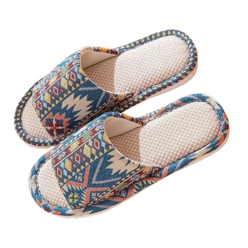 Teceyfeet Sommer Hausschuhe Slippers für Damen Herren, Hausschuhe Badelatschen Waschbare Pantoffeln Gästehausschuhe Rutschfeste offener Zeh Pantoffeln aus Baumwolle Leinen von Teceyfeet
