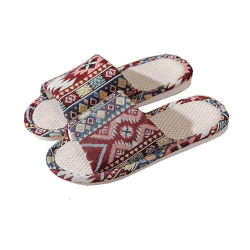 Teceyfeet Sommer Hausschuhe Slippers für Damen Herren, Hausschuhe Badelatschen Waschbare Pantoffeln Gästehausschuhe Rutschfeste offener Zeh Pantoffeln aus Baumwolle Leinen von Teceyfeet