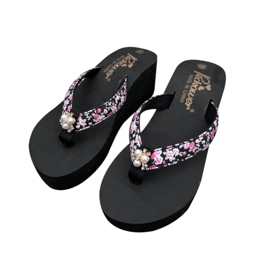Teceyfeet Sommer Sandalen Damen Perle Strass Sandalen mit Absatz Plattform Keilsandalen Damenschuhe Frauen Plateau Zehentrenner Mädchen Strandschuhe Slipper von Teceyfeet