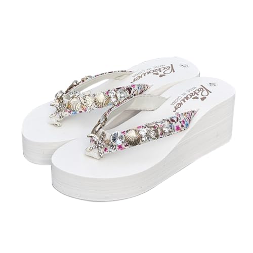Teceyfeet Sommer Sandalen Keilabsatz Bequem Flip Flops Damen Elegant Zehentrenner Damen Glitzer Strasssteine Sandaletten Pantoletten von Teceyfeet