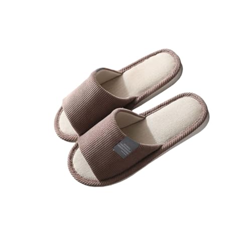 Teceyfeet Unisex Hotelslipper Hausschuhe Slippers für Damen Herren, Hausschuhe Badelatschen Pantoffeln Badepantoletten Gästehausschuhe Rutschfeste offener Zeh Pantoffeln aus Baumwolle und Leinen von Teceyfeet