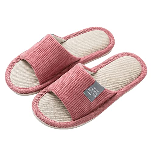 Teceyfeet Unisex Hotelslipper Hausschuhe Slippers für Damen Herren, Hausschuhe Badelatschen Pantoffeln Badepantoletten Gästehausschuhe Rutschfeste offener Zeh Pantoffeln aus Baumwolle und Leinen von Teceyfeet
