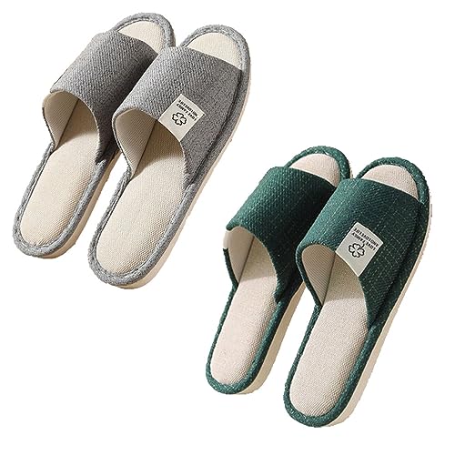 Teceyfeet Unisex Hotelslipper Set, 2 Paare Gästehausschuhe Waschbar Hausschuhe Set Badepantoletten Mann und Frau 29cm /27cm, Rutschfeste Leinen Hausschuhe offener Zeh Pantoffeln Slippers von Teceyfeet