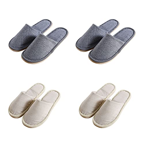 Teceyfeet Unisex Hotelslipper Set, 4 Paar Waschbar Badepantoletten Damen und Herren，Gästehausschuhe Rutschfeste Leinen Hausschuhe offener Zeh Pantoffeln für Spa, Party Gäste, Hotel und Reisen von Teceyfeet