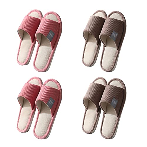 Teceyfeet Unisex Hotelslipper Set, 4 Paar Waschbar Badepantoletten Gästehausschuhe Rutschfeste Hausschuhe offener Zeh Pantoffeln aus Baumwolle und Leinen von Teceyfeet