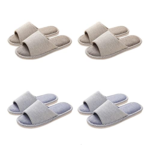 Teceyfeet Unisex Hotelslipper Set, 4 Paar Waschbar Badepantoletten Gästehausschuhe Rutschfeste Leinen Hausschuhe offener Zeh Pantoffeln für Spa, Party Gäste, Hotel und Reisen von Teceyfeet