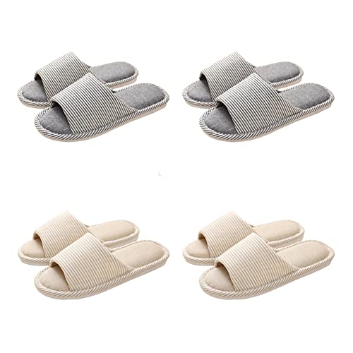 Teceyfeet Unisex Hotelslipper Set, 4 Paar Waschbar Badepantoletten Gästehausschuhe Rutschfeste Leinen Hausschuhe offener Zeh Pantoffeln für Spa, Party Gäste, Hotel und Reisen von Teceyfeet