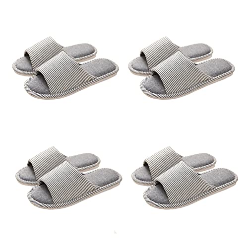 Teceyfeet Unisex Hotelslipper Set, 4 Paar Waschbar Badepantoletten Gästehausschuhe Rutschfeste Leinen Hausschuhe offener Zeh Pantoffeln für Spa, Party Gäste, Hotel und Reisen von Teceyfeet