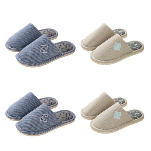 Teceyfeet Gästehausschuhe Set 4 Paar, 4 Größe 38/39 bis 44/45 Hausschuhe Set Gästepantoffel Badelatschen Frottee-Slipper Duschschlappen Filzpantoffeln Hausschuhe Slippers für Damen Herren Kinder von Teceyfeet