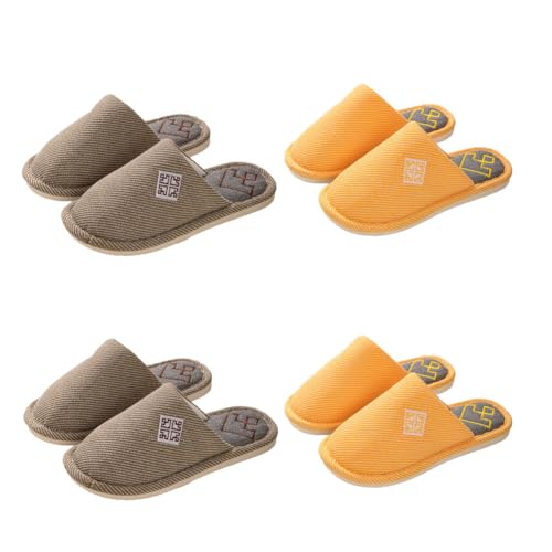 Teceyfeet Gästehausschuhe Set 4 Paar, 4 Größe 38/39 bis 44/45 Hausschuhe Set Gästepantoffel Badelatschen Frottee-Slipper Duschschlappen Filzpantoffeln Hausschuhe Slippers für Damen Herren Kinder von Teceyfeet