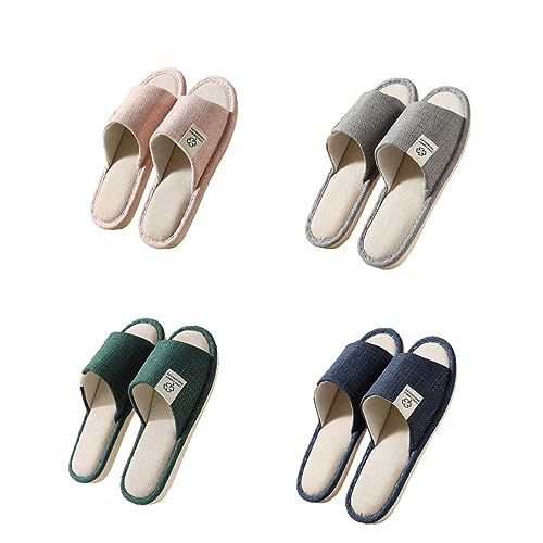 Teceyfeet Unisex Hotelslipper Set, 4 Paare 4 Größen Waschbar Gästehausschuhe Badepantoletten Rutschfeste Leinen Hausschuhe offener Zeh Pantoffeln Spa Slippers Pantoffeln für Frauen Männer von Teceyfeet