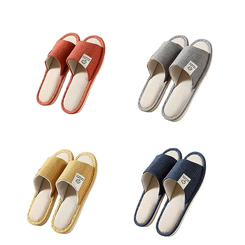 Teceyfeet Unisex Hotelslipper Set, 4 Paare 4 Größen Waschbar Gästehausschuhe Badepantoletten Rutschfeste Leinen Hausschuhe offener Zeh Pantoffeln Spa Slippers Pantoffeln für Frauen Männer von Teceyfeet