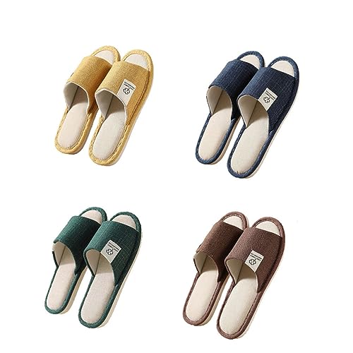 Teceyfeet Unisex Hotelslipper Set, 4 Paare 4 Größen Waschbar Gästehausschuhe Badepantoletten Rutschfeste Leinen Hausschuhe offener Zeh Pantoffeln Spa Slippers Pantoffeln für Frauen Männer von Teceyfeet