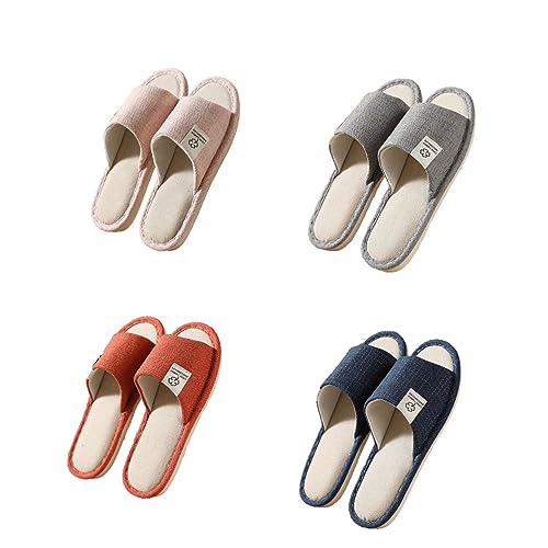 Teceyfeet Unisex Hotelslipper Set, 4 Paare 4 Größen Waschbar Gästehausschuhe Badepantoletten Rutschfeste Leinen Hausschuhe offener Zeh Pantoffeln Spa Slippers Pantoffeln für Frauen Männer von Teceyfeet