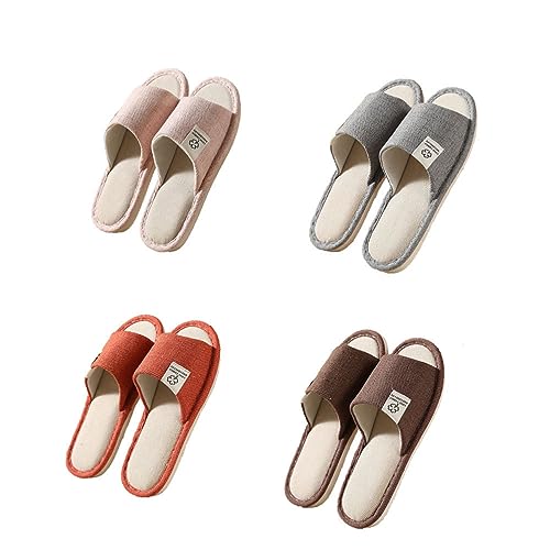 Teceyfeet Unisex Hotelslipper Set, 4 Paare 4 Größen Waschbar Gästehausschuhe Badepantoletten Rutschfeste Leinen Hausschuhe offener Zeh Pantoffeln Spa Slippers Pantoffeln für Frauen Männer von Teceyfeet