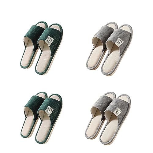 Teceyfeet Unisex Hotelslipper Set, 4 Paare Waschbar Gästehausschuhe Badepantoletten Rutschfeste Leinen Hausschuhe offener Zeh Pantoffeln Slip-on Slippers Pantoffeln,4 verschiedene Größen von Teceyfeet