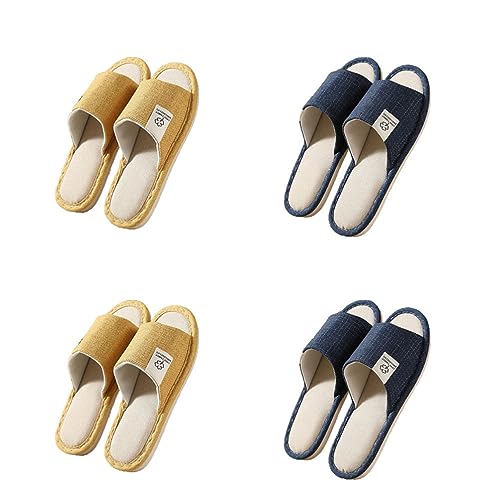 Teceyfeet Unisex Hotelslipper Set, 4 Paare Waschbar Gästehausschuhe Badepantoletten Rutschfeste Leinen Hausschuhe offener Zeh Pantoffeln Slip-on Slippers Pantoffeln,4 verschiedene Größen von Teceyfeet