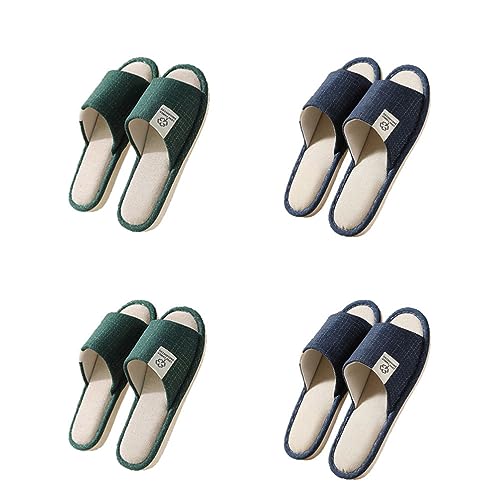 Teceyfeet Unisex Hotelslipper Set, 4 Paare Waschbar Gästehausschuhe Badepantoletten Rutschfeste Leinen Hausschuhe offener Zeh Pantoffeln Slip-on Slippers Pantoffeln,4 verschiedene Größen von Teceyfeet